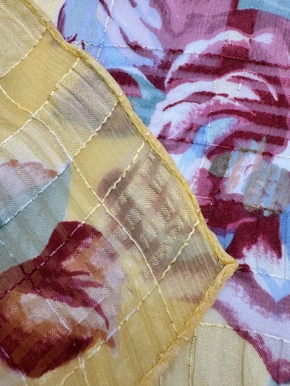 VTG Ralph Lauren Silk Chiffon Scarf Cabbage Roses, Stripes Cottagecore 15